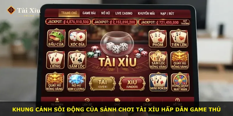 Khung cảnh sôi động của sảnh chơi tài xỉu hấp dẫn game thủ