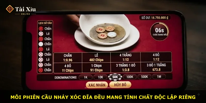 Mỗi phiên cầu nhảy xóc đĩa đều mang tính chất độc lập riêng